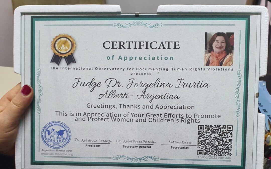 تكريم القاضية خورخولينا أرورتيا- Jorgelina Irurtia في مدينة ألبرتي